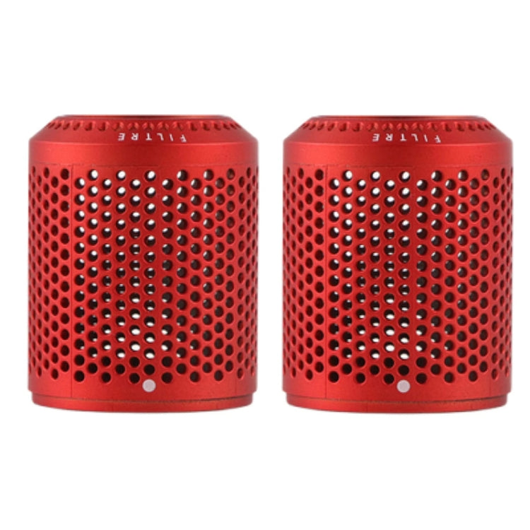 Red mesh outer filter cover, cylindrical perforated grille with small red dot