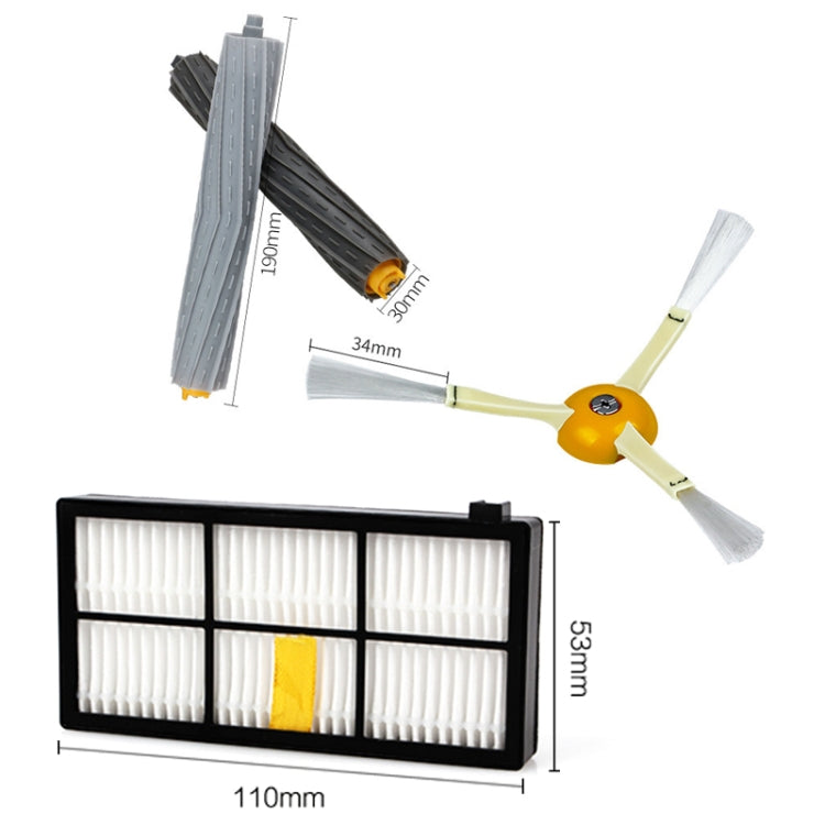 Robot vacuum accessory set with gray roller brushes and rectangular filter frame