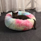 Pastel rainbow plush donut pet bed pad with thick cushioned center