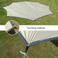 Beige octagonal canopy tent with side tie straps and corner stake loops