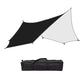 Octagonal canopy tent with black panel over light gray side panels and carry bag