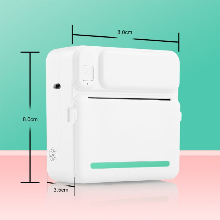 White inkless pocket printer shown with compact size dimensions