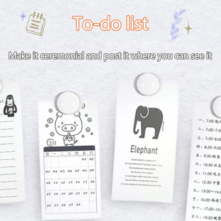 To-do note cards with elephant and cartoon calendar designs