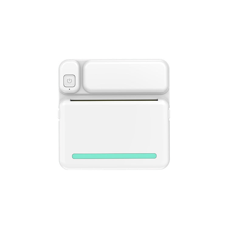 White inkless pocket printer with teal status bar