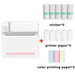 White inkless pocket printer with pink status bar plus 5 sticker and 5 paper rolls