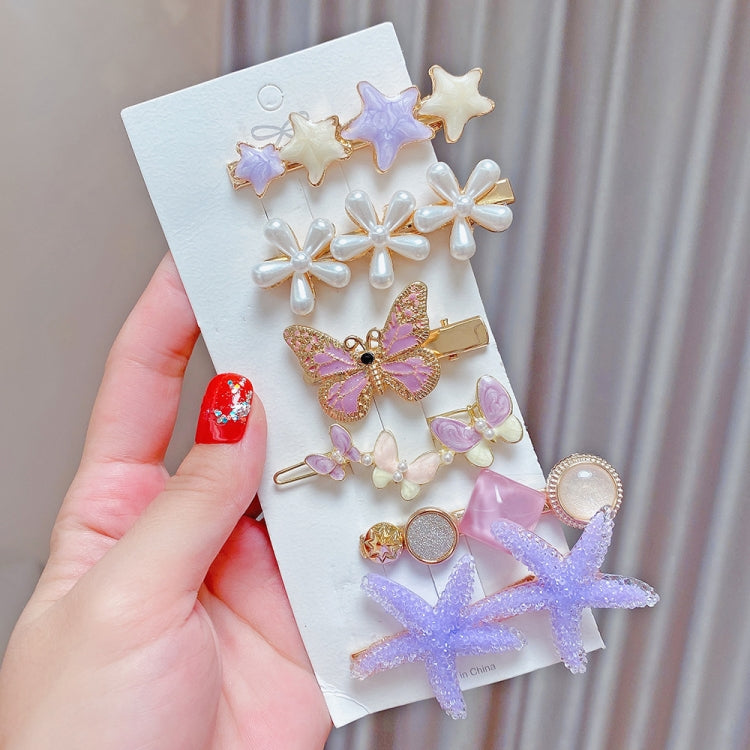 Pastel purple star and butterfly hair clip set with pearl bows and pink rhinestones