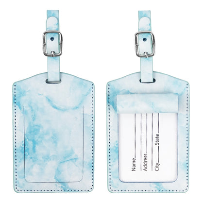Blue marbled PU leather luggage tag with metal buckle and stitched edge