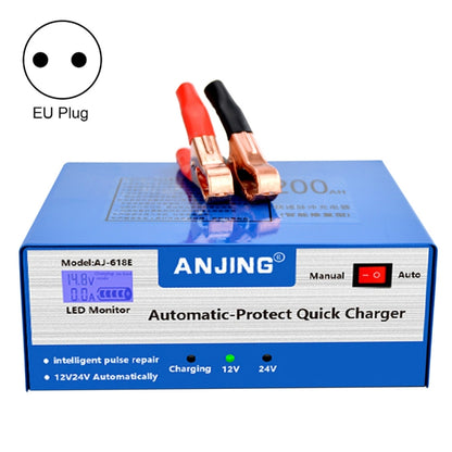 Automatic battery quick charger with red and black clamps, EU plug