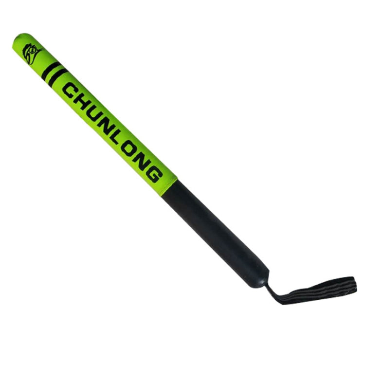 Boxing sanda foam stick target, lime green with black handle and striped lanyard