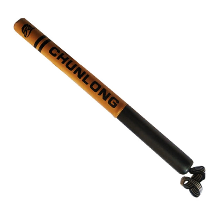 Boxing sanda foam stick target, gold-brown with black handle and bundled lanyard cords