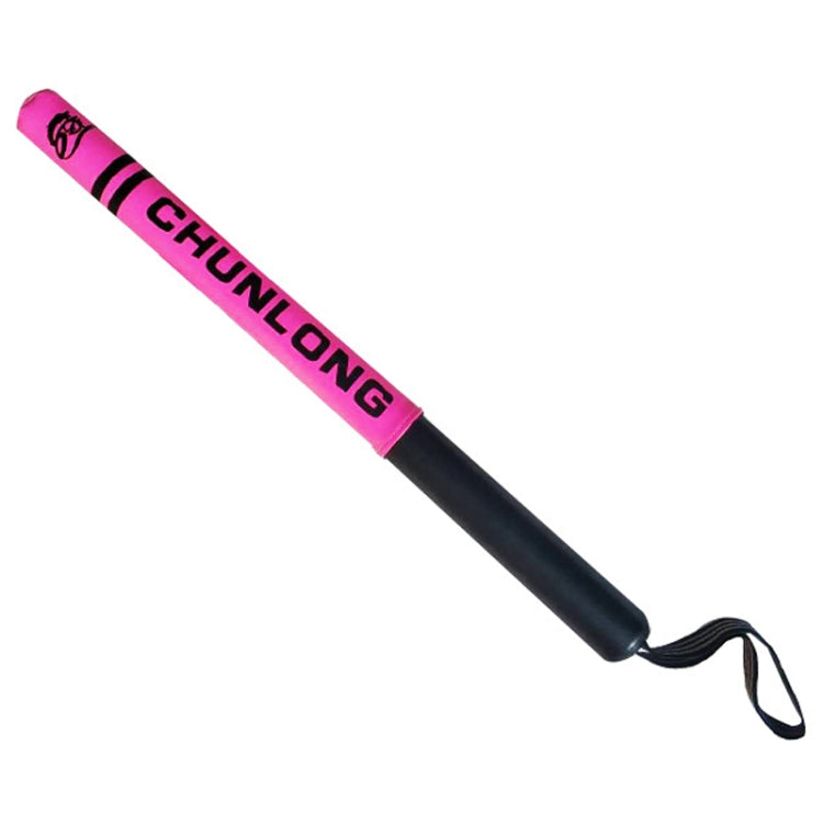 Boxing sanda foam stick target, hot pink with black handle and striped lanyard