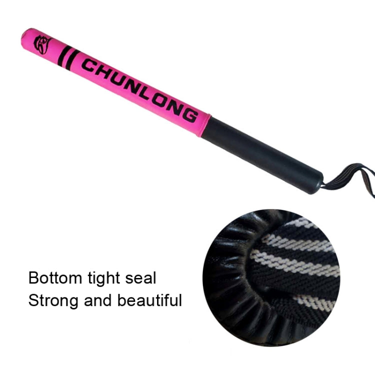 Boxing sanda foam stick target, black handle with pink CHUNLONG lettering and wrist rope