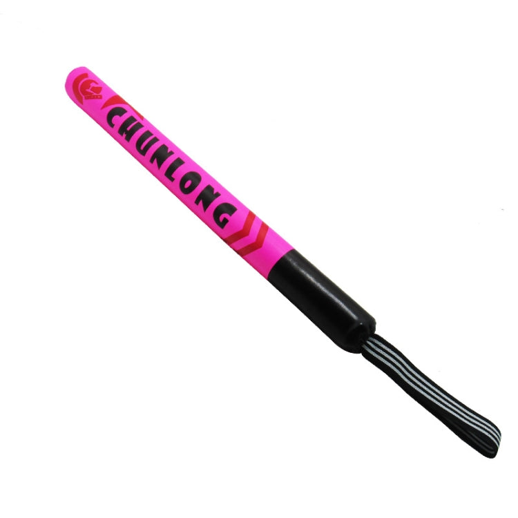 Boxing sanda foam stick target, bright pink with black handle and striped lanyard