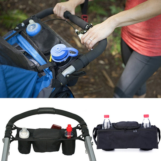 Stroller rear hanging organizer bag with bottle cups holding water bottles