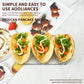 Stainless steel V-shaped tortilla rack with stacked crepes on the wire frame
