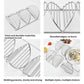 Stainless steel tortilla rack with wire grid frame and rounded edge design