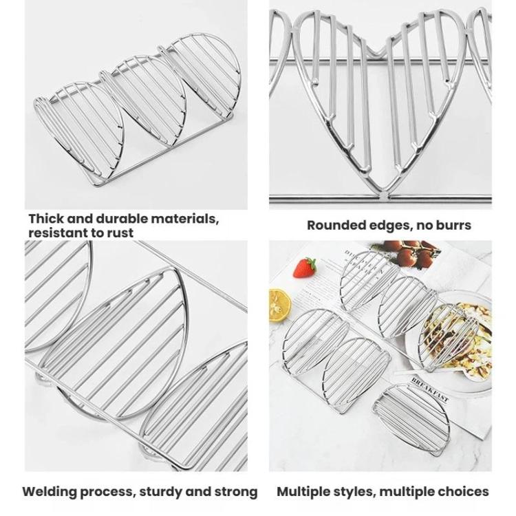 Stainless steel tortilla rack with wire grid frame and rounded edge design