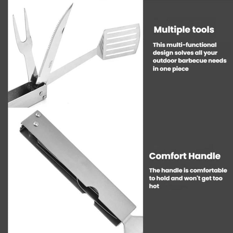 Foldable stainless steel BBQ 3-in-1 tool with comfortable grip handle and multi tools