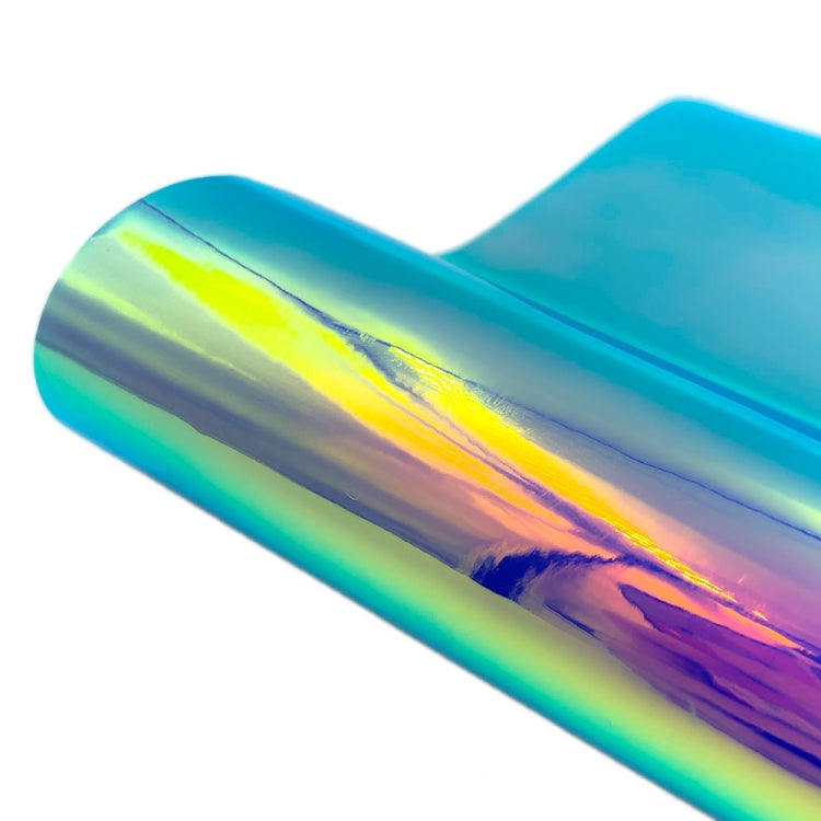 Iridescent self-adhesive PVC vinyl sheet roll, teal-blue and purple rainbow finish