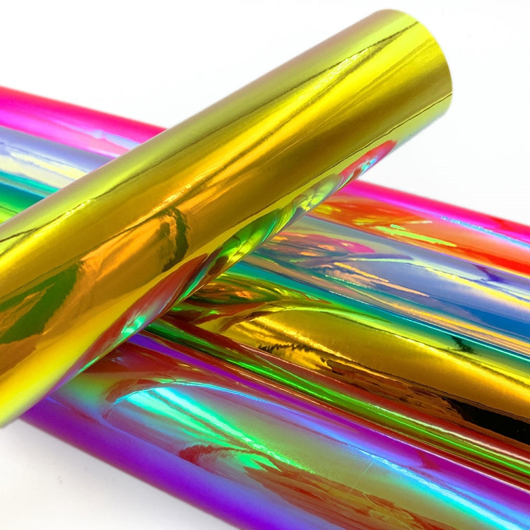 Rainbow metallic self-adhesive PVC vinyl roll with gold and holographic shine