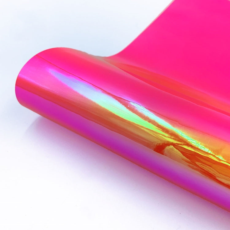 Iridescent self-adhesive PVC vinyl sheet roll, hot pink rainbow with purple accents