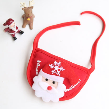 Red Christmas pet bib with Santa face patch and white snowflake trim