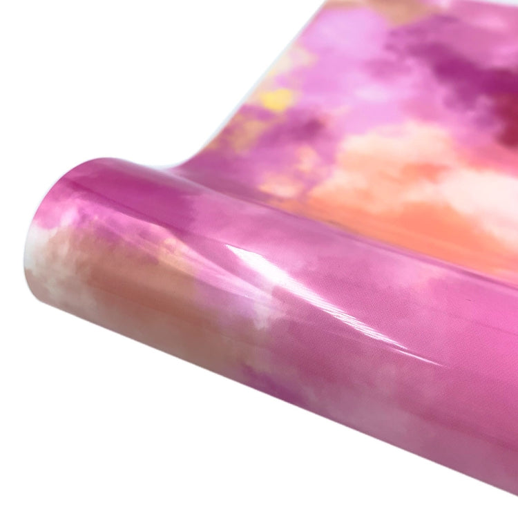 Watercolor tie-dye heat transfer vinyl roll, purple with orange cloud pattern