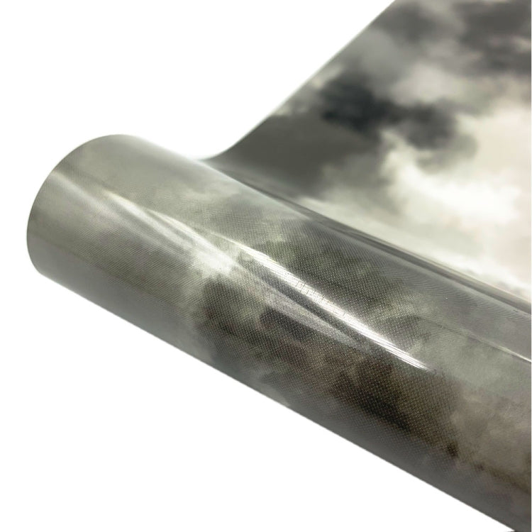 Cloud watercolor tie-dye heat transfer vinyl roll, dark gray cloud pattern on clear base