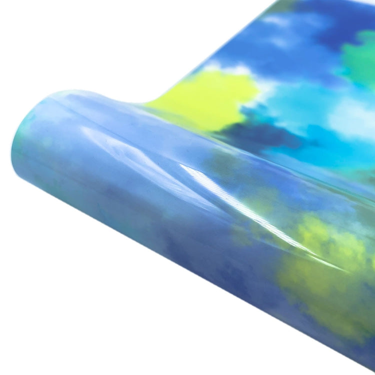 Watercolor tie-dye heat transfer vinyl roll, blue and yellow cloud pattern