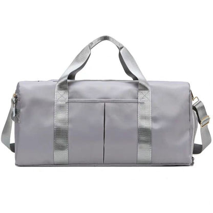 Large capacity waterproof sports messenger bag, light gray with handles and shoulder strap