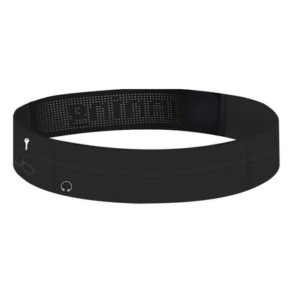 Black running waist bag with perforated strap and hook-style key clip loop