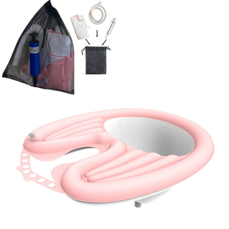Pink reclining shampoo basin with included storage pouch and hair-wash accessories