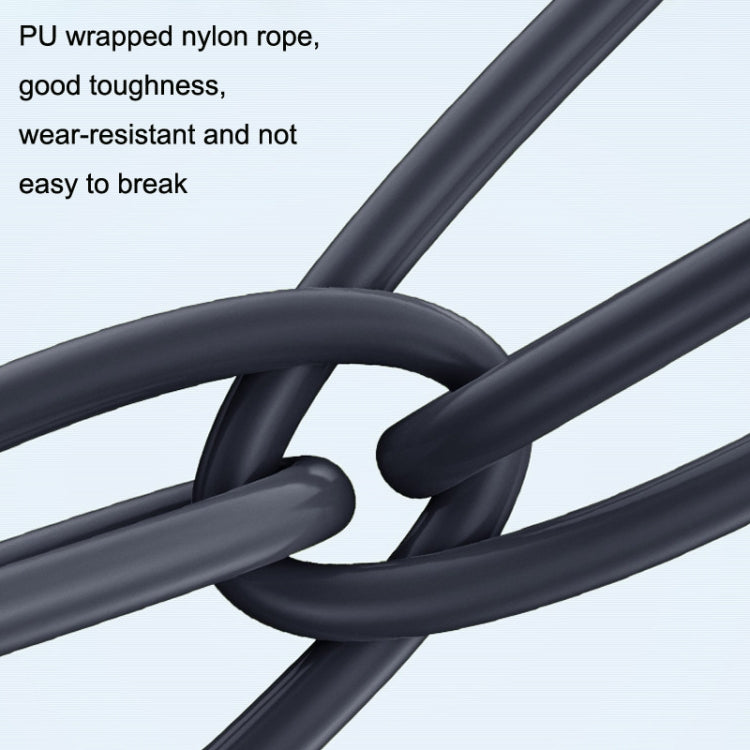Black PU-wrapped nylon skipping rope with looped cord and rope ends
