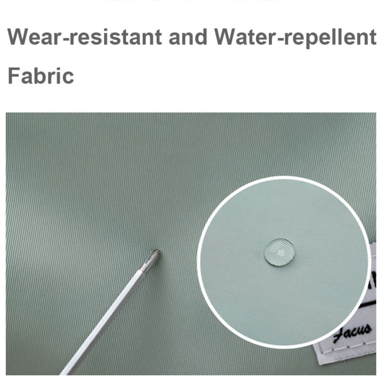 Light teal waterproof fabric with ribbed texture and close-up of button detail