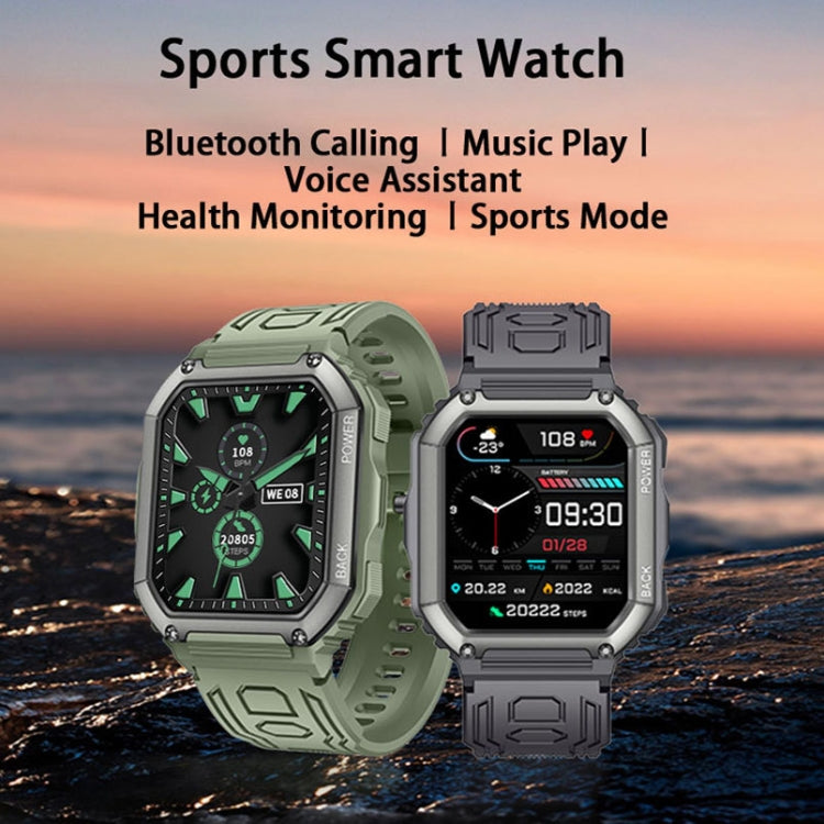 Green and black smartwatches with square screens, displaying time and step stats
