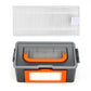 Gray dust box with orange handle and white HEPA filter insert