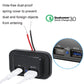 Black dust-proof charger with spring cover over PD/QC3.0 ports and USB cables