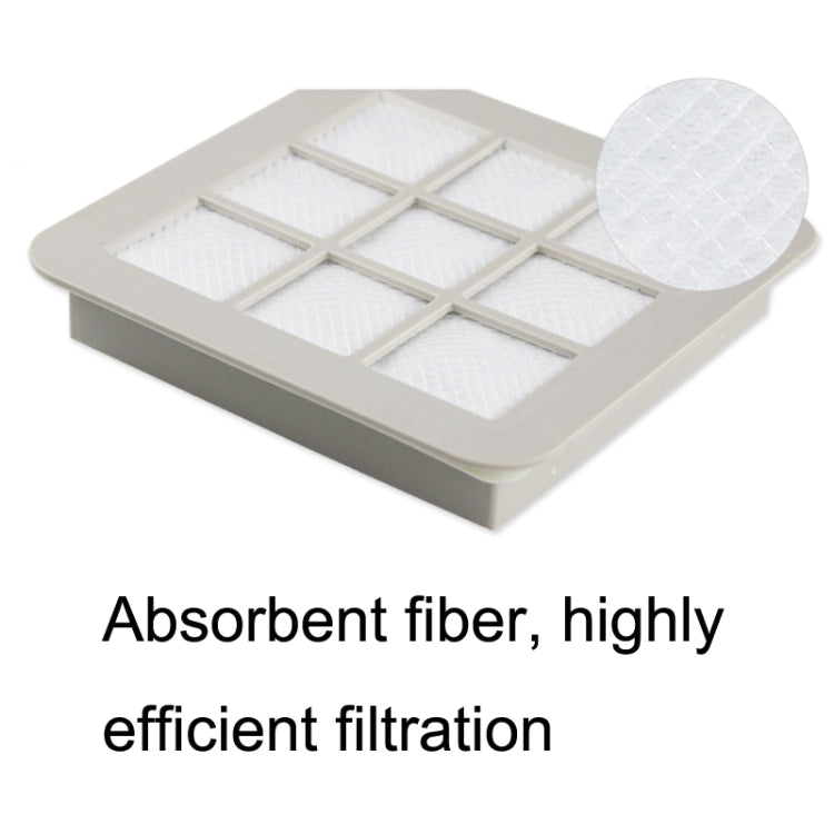 Square air filter with grid of white foam pads, gray plastic base