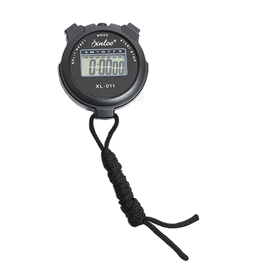 Black XINLONG XL-011 digital stopwatch with LCD display and wrist lanyard