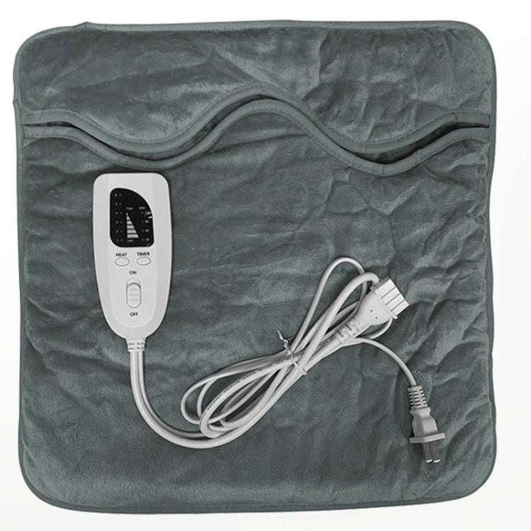 Dark gray electric foot warmer blanket pad with controller and bundled power cords