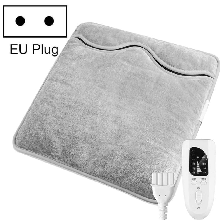 Silver gray electric foot warmer pad with control dial remote and cord