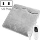 Silver gray electric foot warmer pad with attached cable and controller