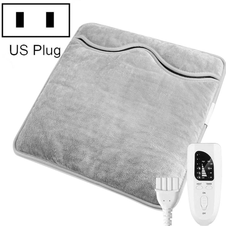 Silver gray electric foot warmer pad with attached cable and controller