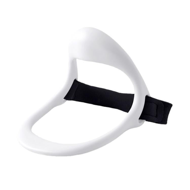 White U-shaped neck brace with two black fabric straps