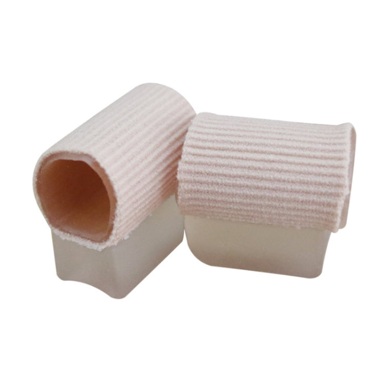 Pair of beige tube toe sleeves with ribbed fabric ends for toe separation