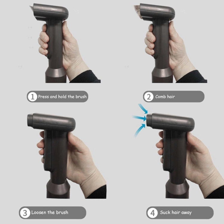 Black pet comb brush head with suction use shown