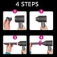 Hair curling adapter usage steps with step-by-step diagrams and adapter parts
