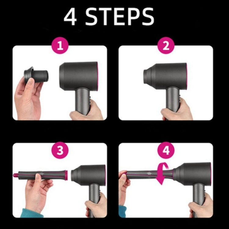 Hair curling adapter usage steps with step-by-step diagrams and adapter parts