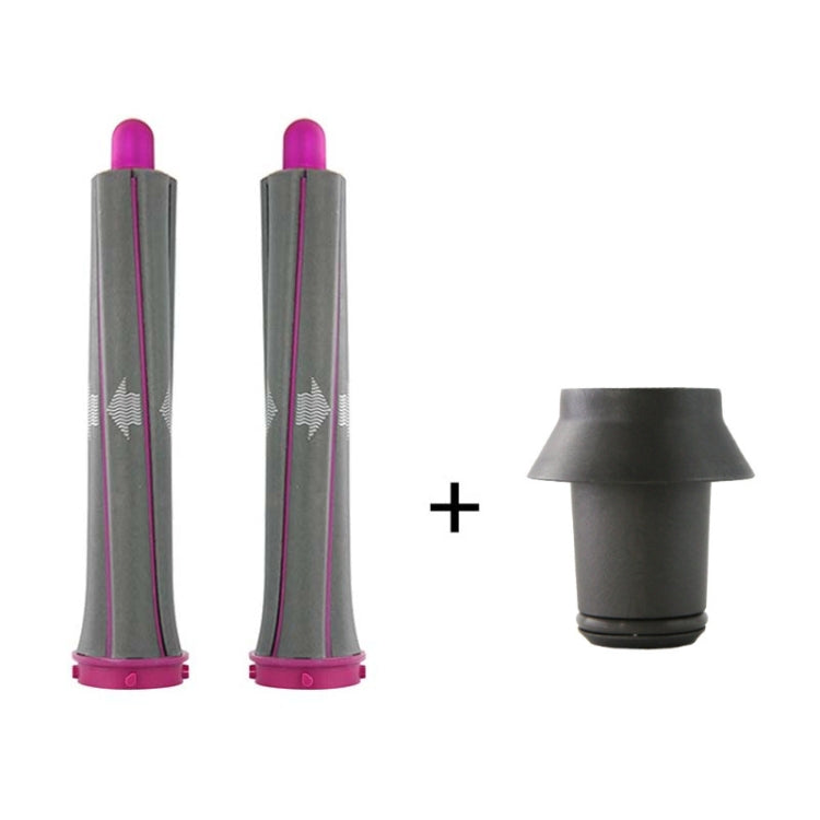 Two long curling barrels plus one flared hair dryer adapter, rose and dark gray