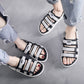 Men's dual-purpose beach sandals, black slide with light-gray striped straps